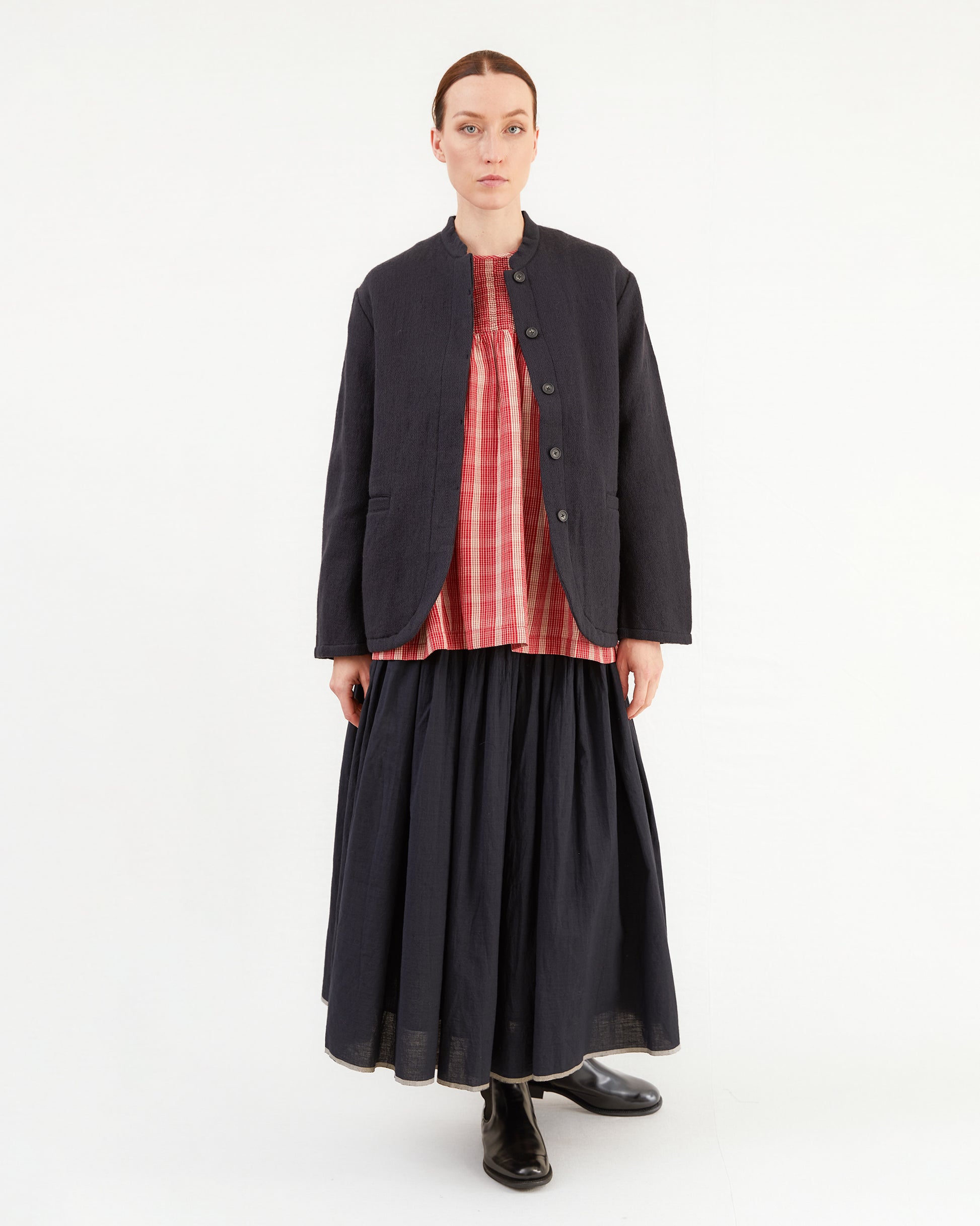 Maison De Soil Pullover Cotton/Wool Shirt in Red/Beige Check