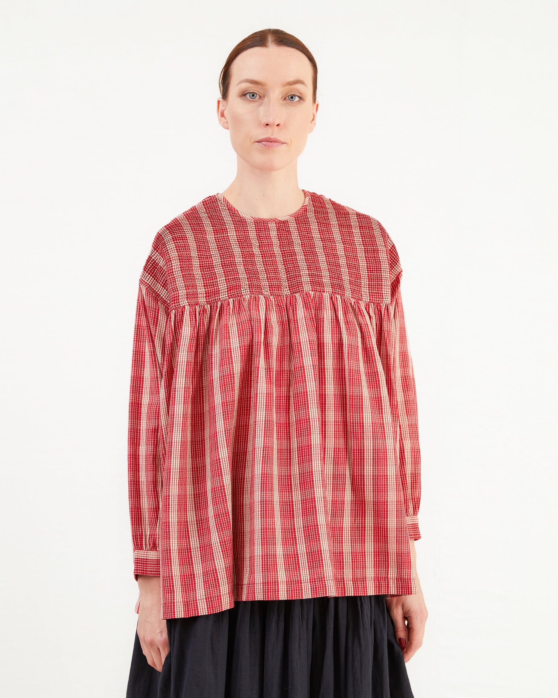 Maison De Soil Pullover Cotton/Wool Shirt in Red/Beige Check