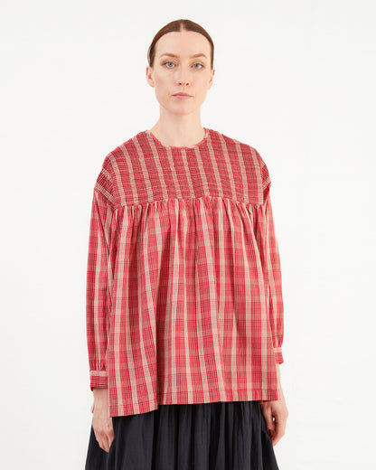 Maison De Soil Pullover Cotton/Wool Shirt in Red/Beige Check