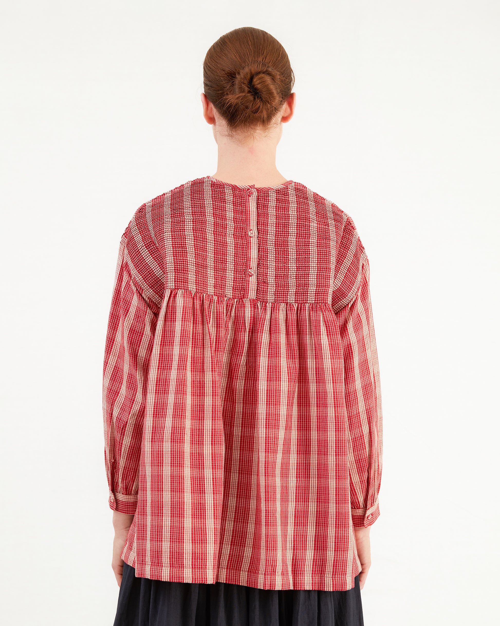 Maison De Soil Pullover Cotton/Wool Shirt in Red/Beige Check