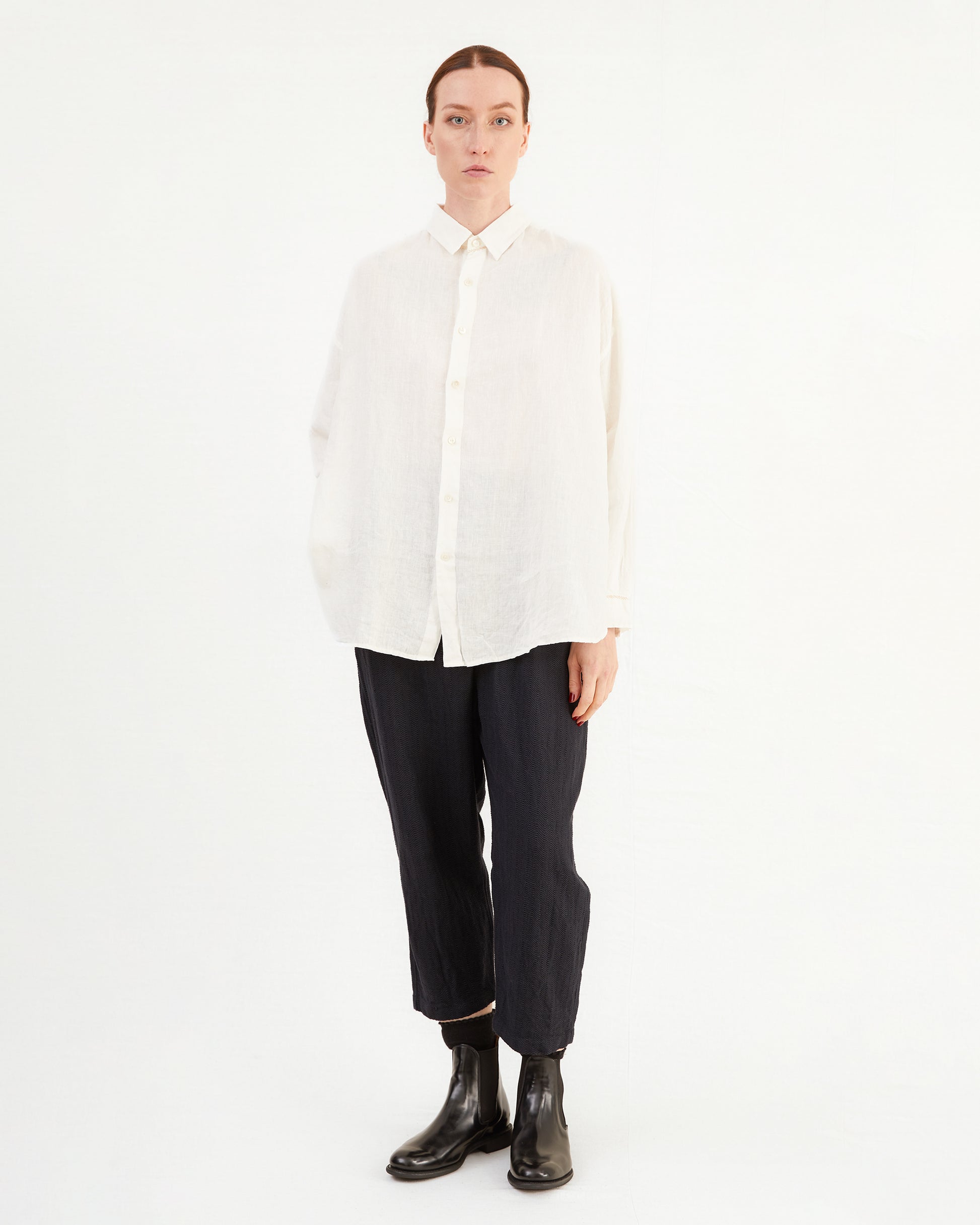 Guptiha Women's Linen Tunic Shirt in Off-White