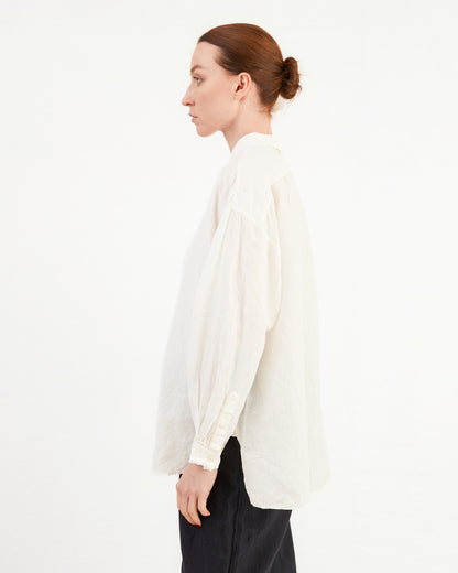 Guptiha Women's Linen Tunic Shirt in Off-White