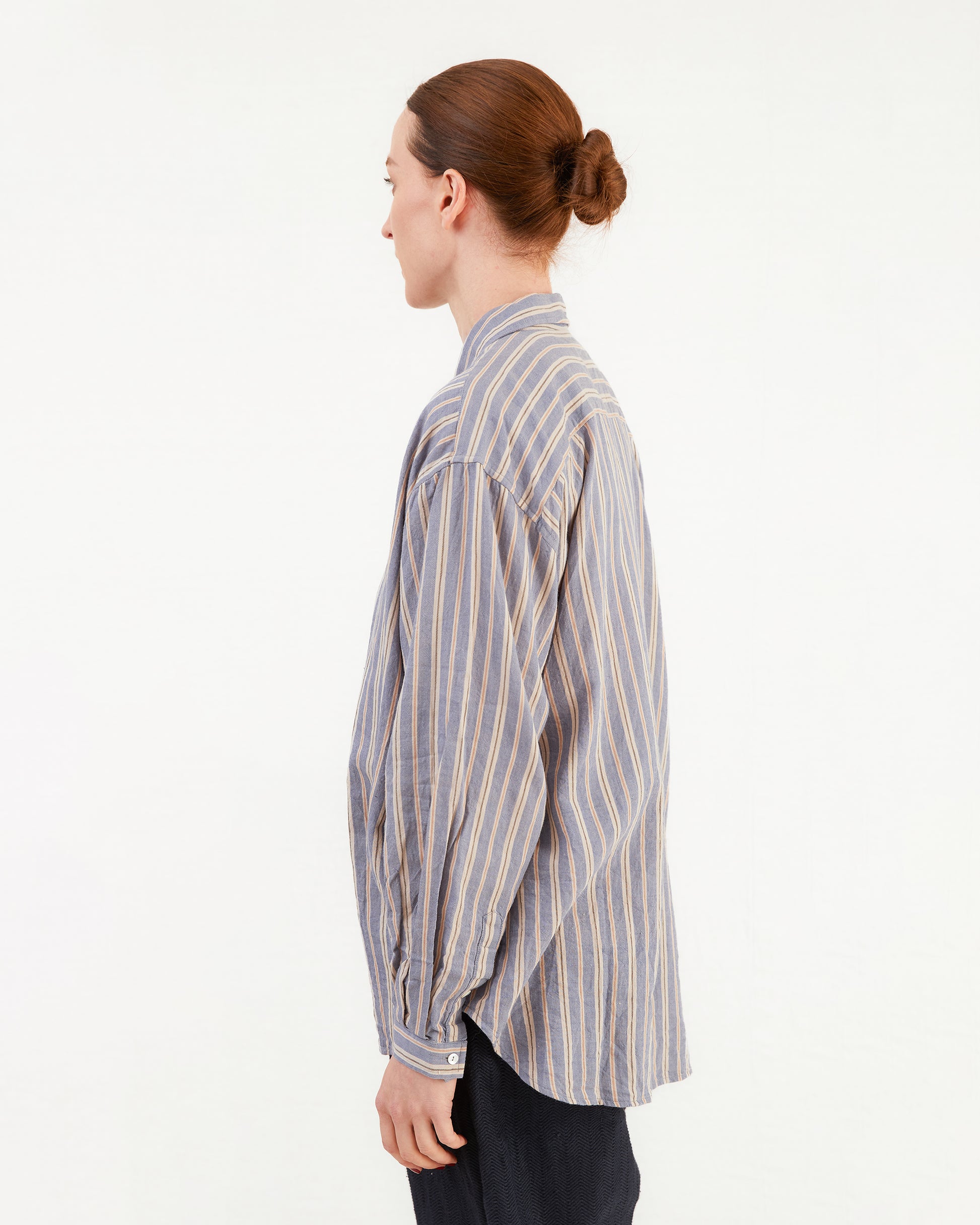 Guptiha Women's Cotton Shirt in Grey/Blue Stripe