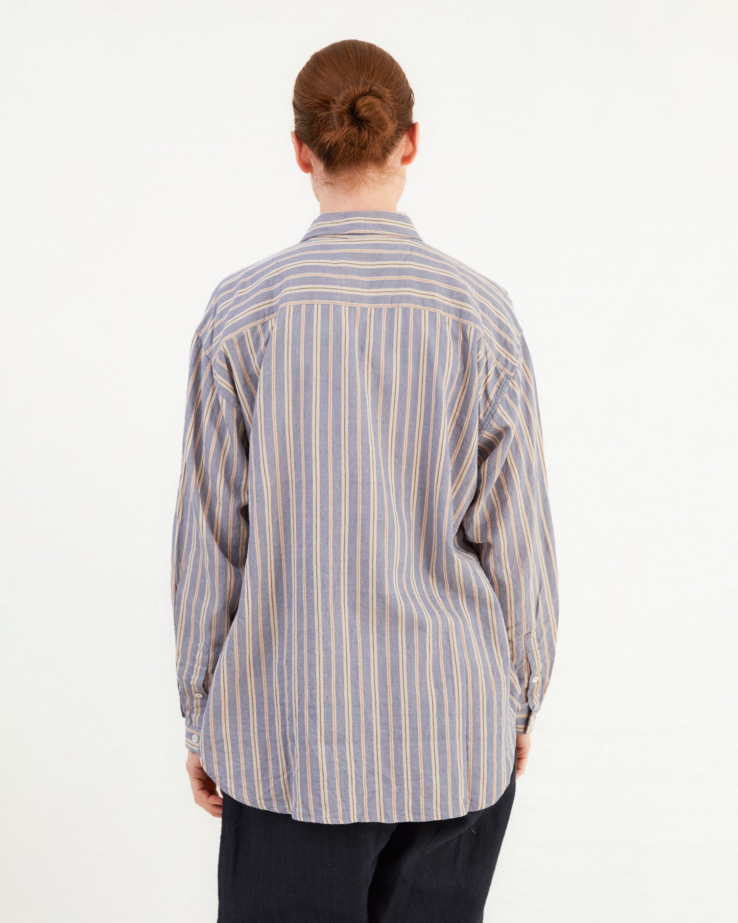 Guptiha Women's Cotton Shirt in Grey/Blue Stripe