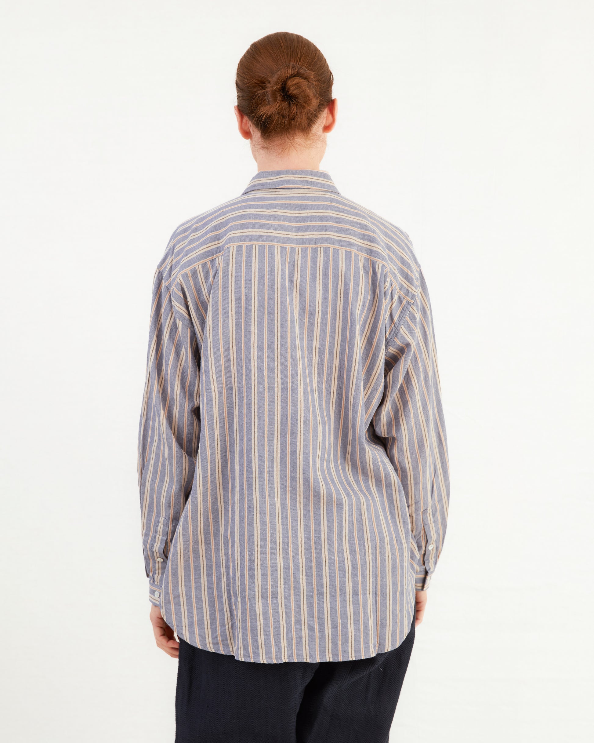Guptiha Women's Cotton Shirt in Grey/Blue Stripe