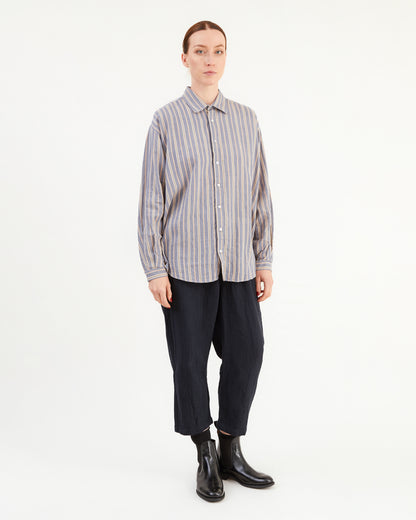 Guptiha Women's Cotton Shirt in Grey/Blue Stripe