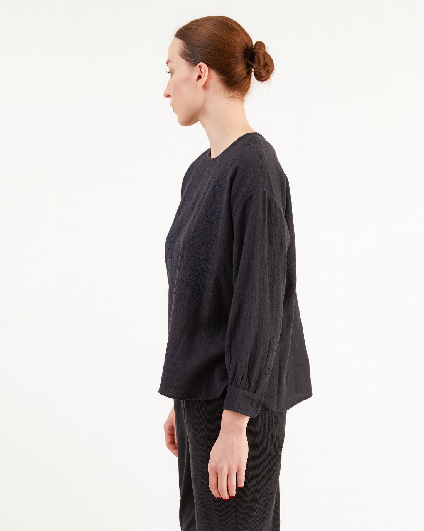 Maison De Soil Embroidered Wool Shirt in Navy