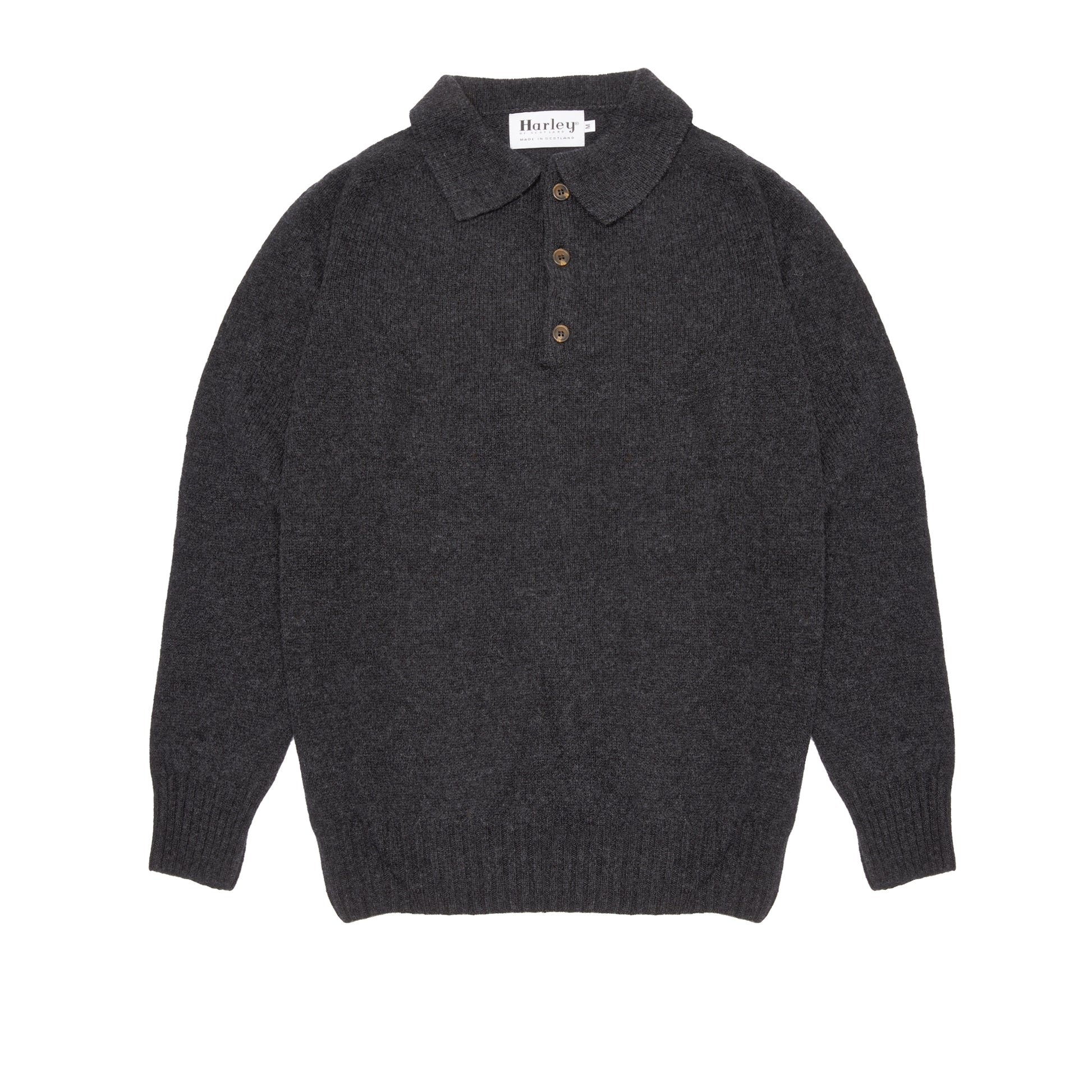 Harley Lambswool Knit Polo Jumper in Charcoal