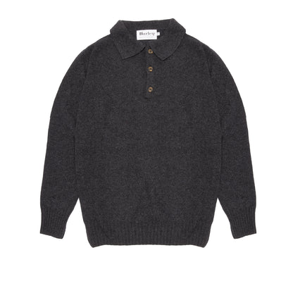 Harley Lambswool Knit Polo Jumper in Charcoal