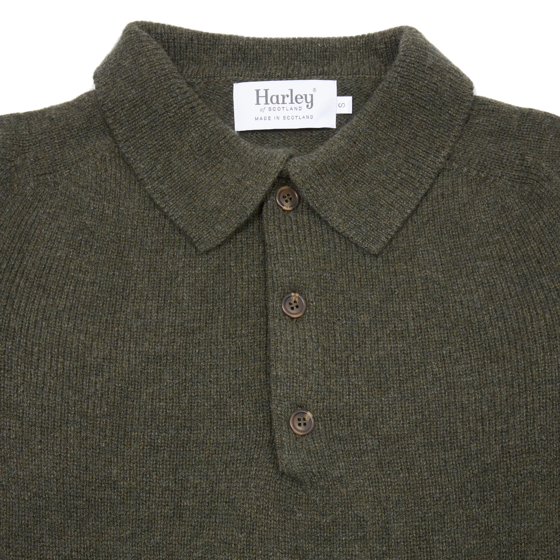 Harley Lambswool Knit Polo Jumper in Loden