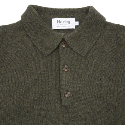 Harley Lambswool Knit Polo Jumper in Loden