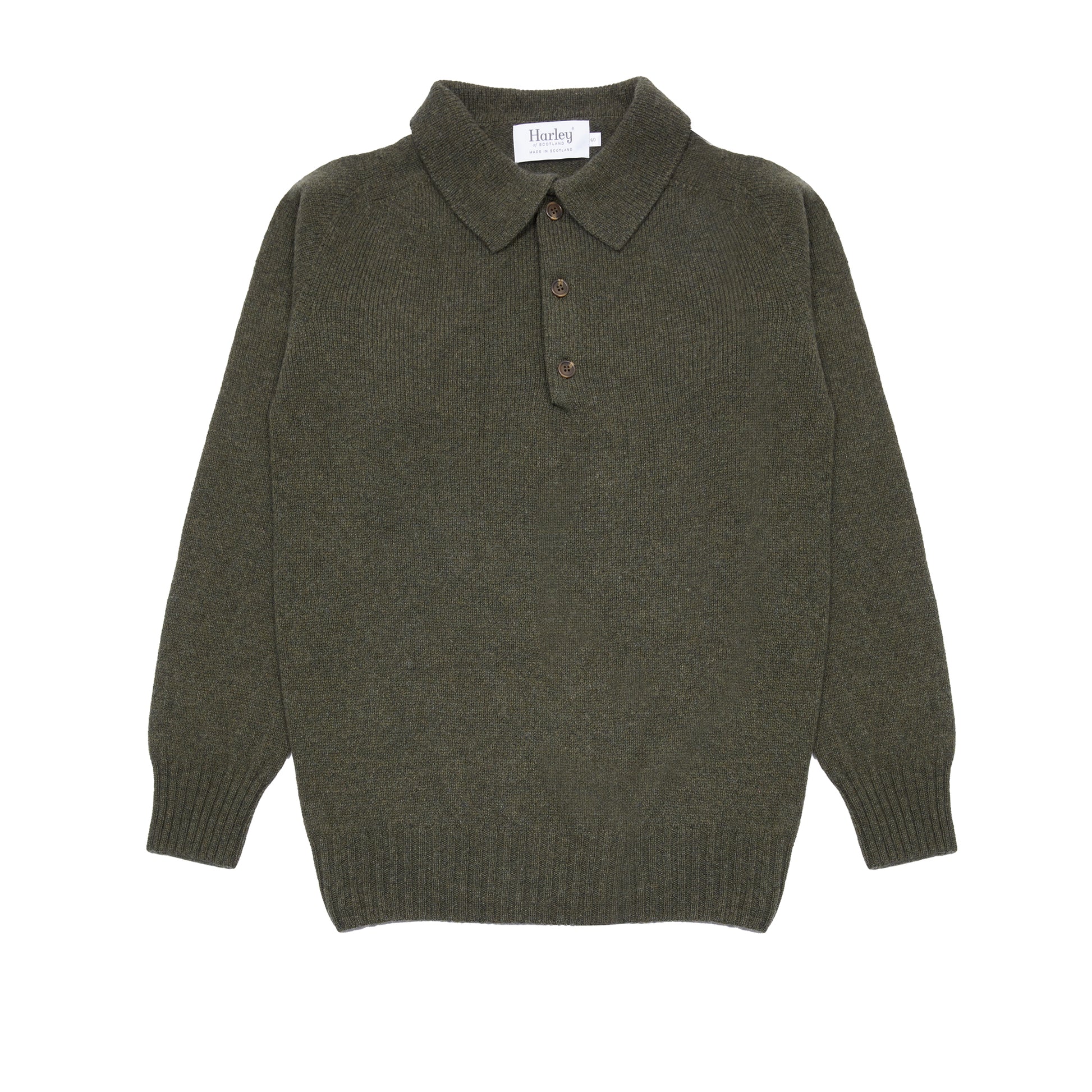 Harley Lambswool Knit Polo Jumper in Loden
