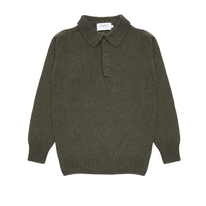 Harley Lambswool Knit Polo Jumper in Loden