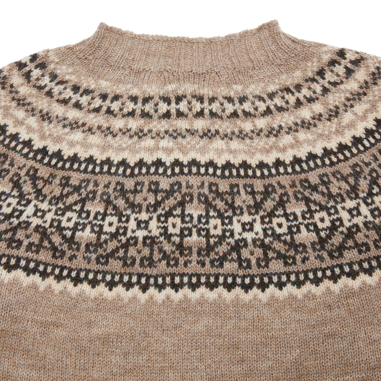 Harley Voe True Shetland Fair Isle Yoke Jumper in Fawn
