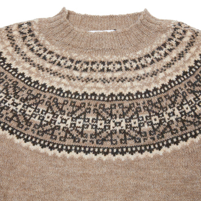 Harley Voe True Shetland Fair Isle Yoke Jumper in Fawn