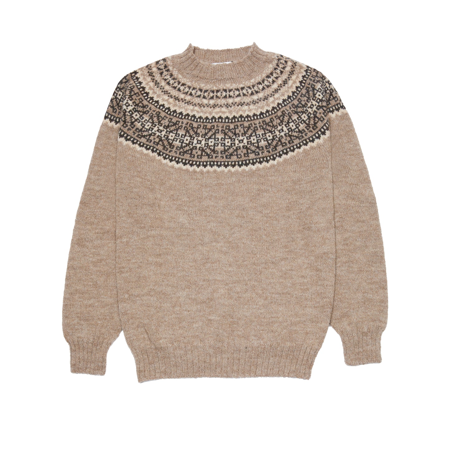 Harley Voe True Shetland Fair Isle Yoke Jumper in Fawn