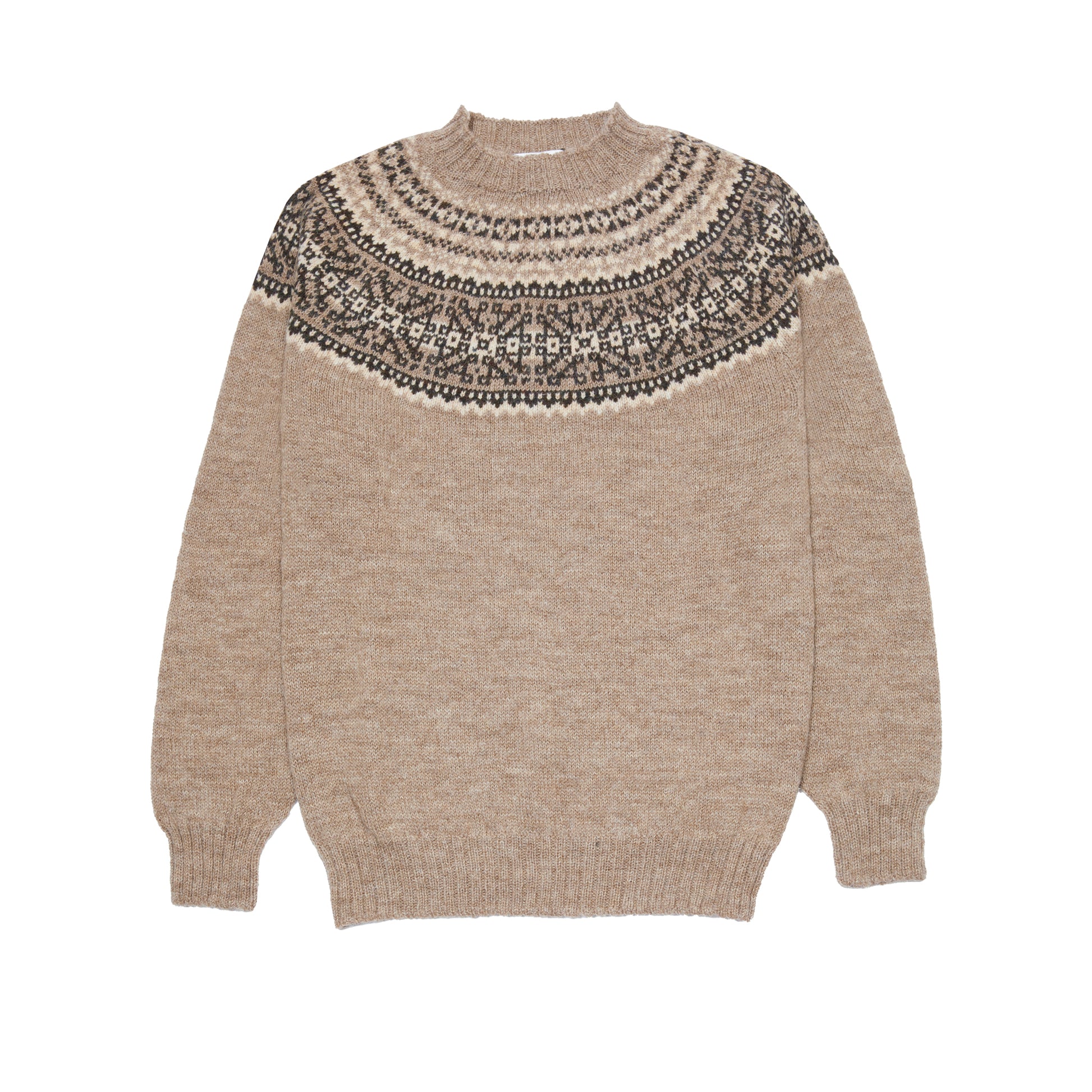 Harley Voe True Shetland Fair Isle Yoke Jumper in Fawn