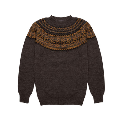 Harley Voe True Shetland Fair Isle Yoke Jumper in Grey/Gold