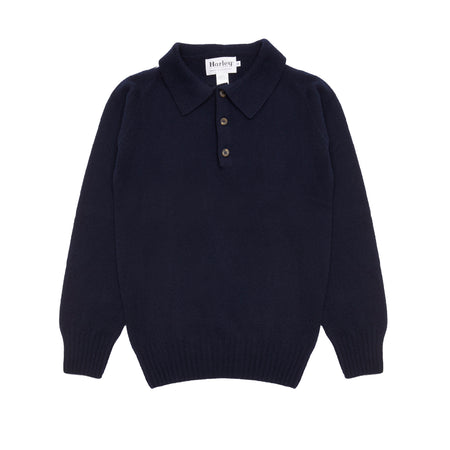 Harley Lambswool Knit Polo Jumper in Nero Navy 1