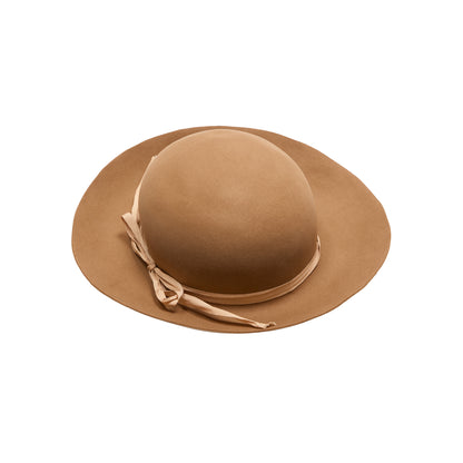 Horisaki Beaver Fur Felt Hat in Beige with Bow