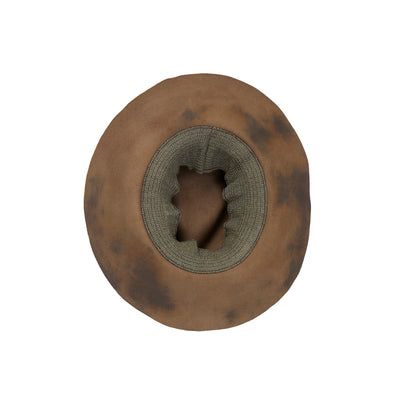 A beaver fur felt hat with a curved brim, teardrop crown, and pinched front. Featuring a stretch lining and is mouldable. With a hard burnt finish, this style will continue to develop a unique patina across time and use.  100% Beaver Fur Felt.  Made by hand in Sweden. 