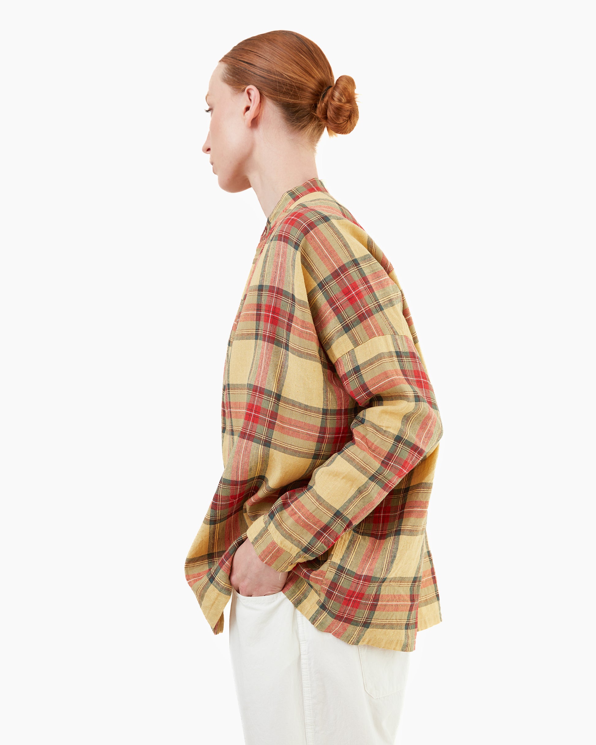 Antiquités Tartan Linen Shirt in Butter Yellow