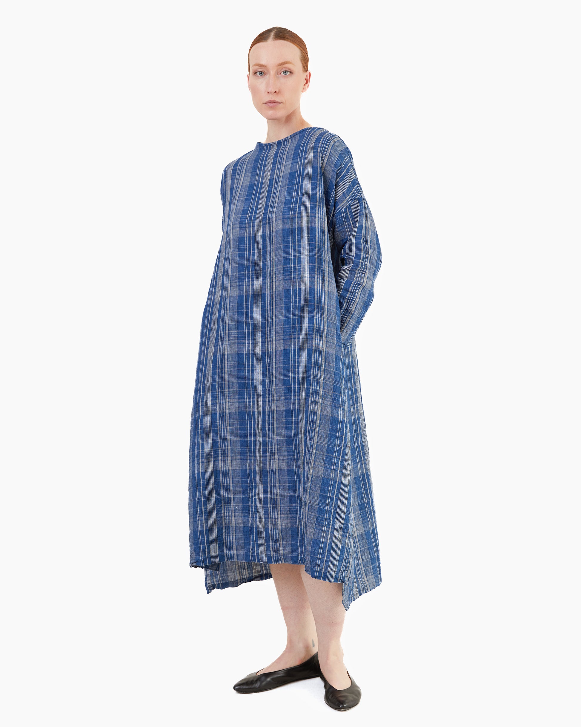 Antiquités Check Dress in Navy