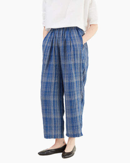 Antiquités Check Linen Pants in Indigo