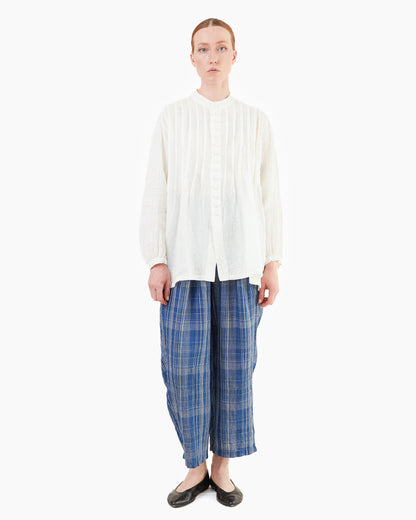 Antiquités Check Linen Pants in Indigo