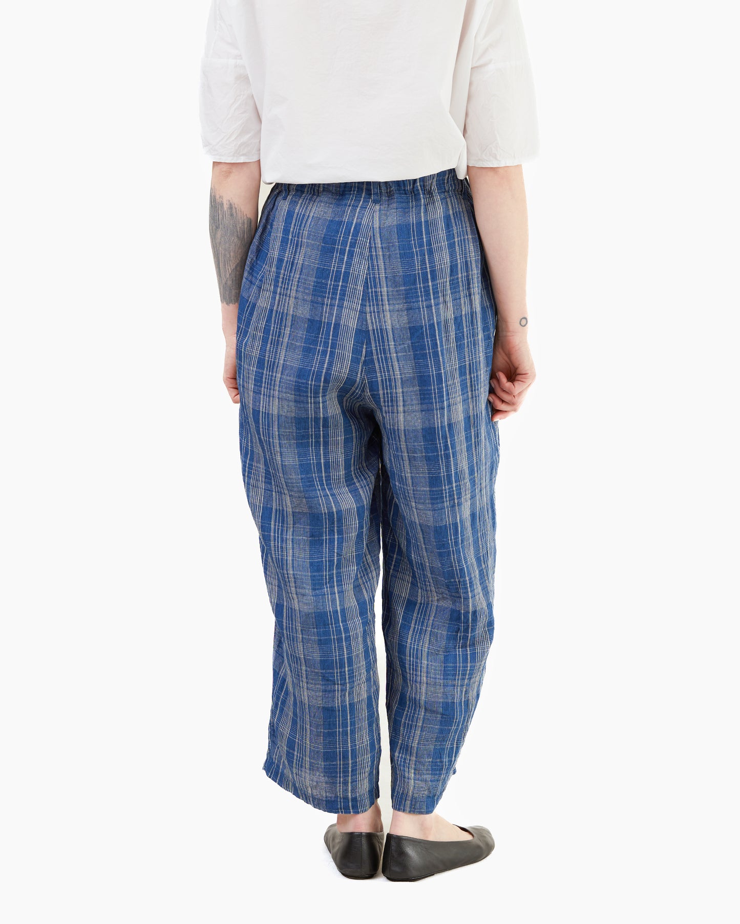 Antiquités Check Linen Pants in Indigo