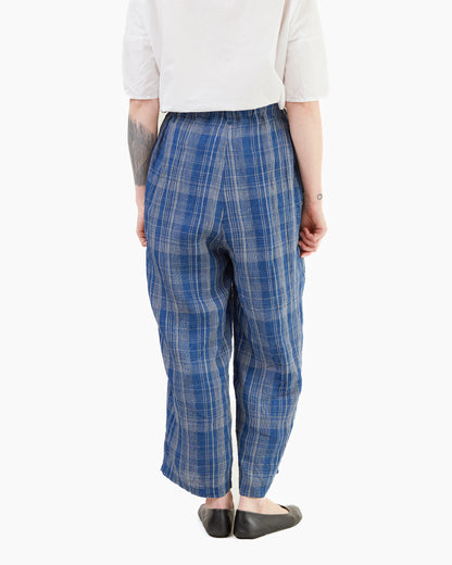 Antiquités Check Linen Pants in Indigo