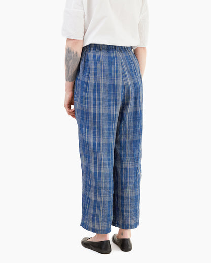 Antiquités Check Linen Pants in Indigo