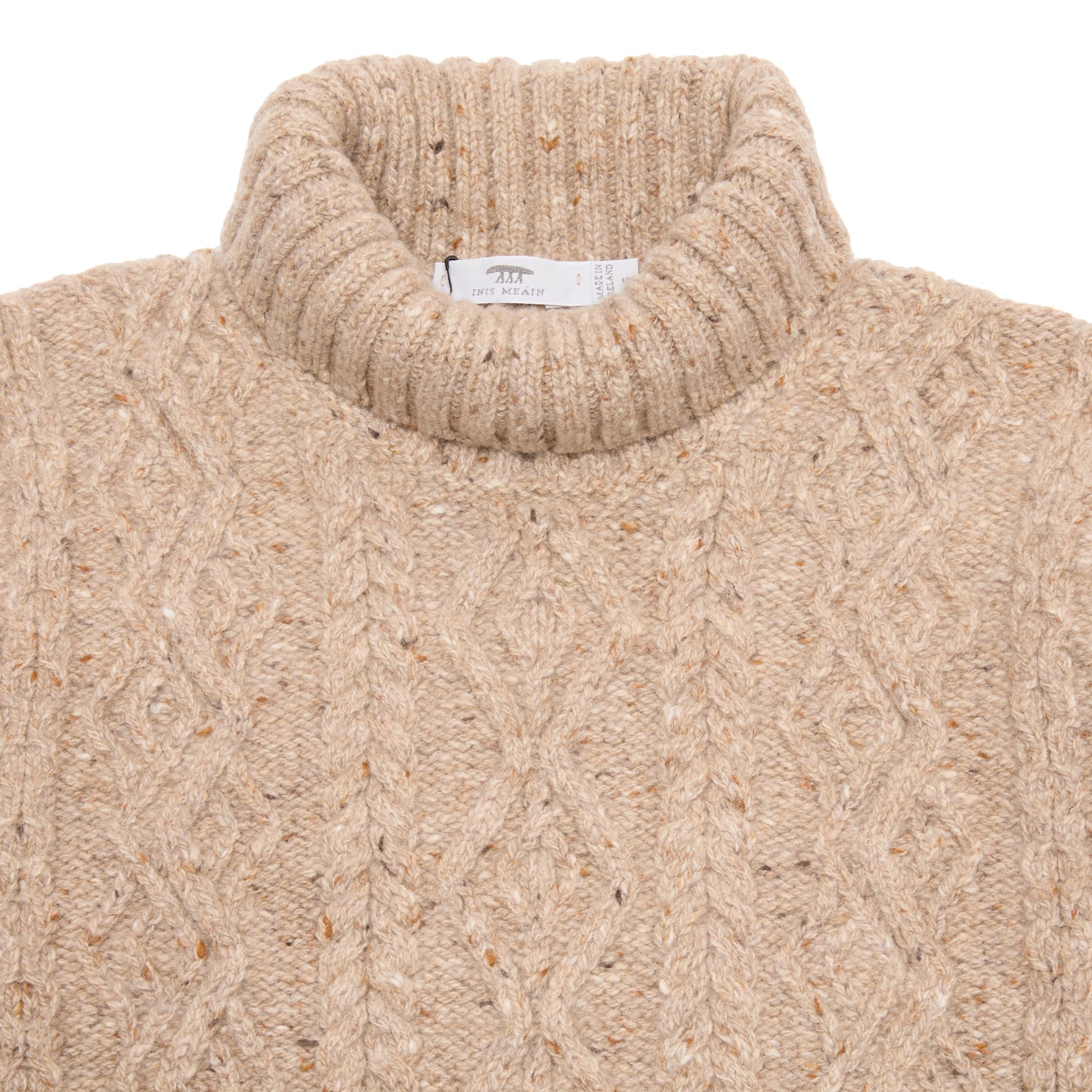 Inis Meáin Celebration Aran Turtleneck Jumper in Tan Fleck