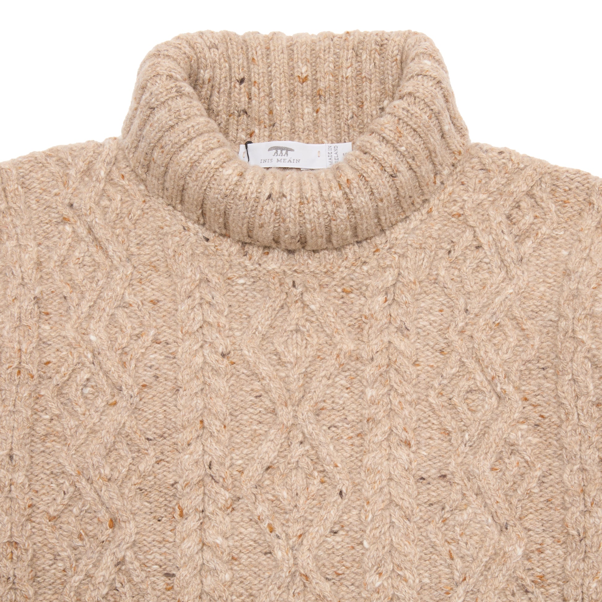 Inis Meáin Celebration Aran Turtleneck Jumper in Tan Fleck