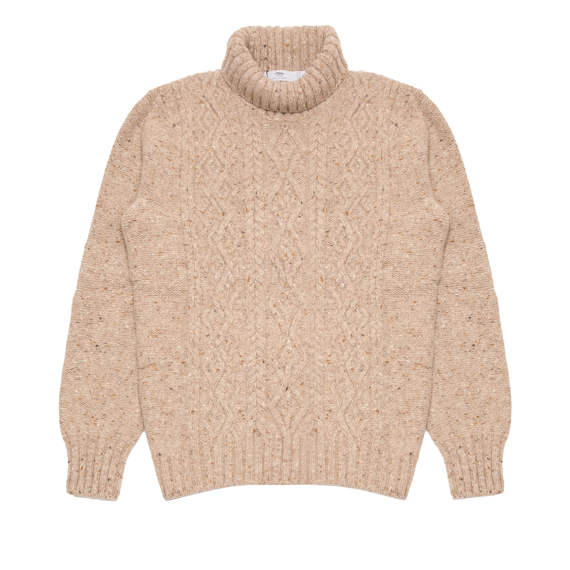 Inis Meáin Celebration Aran Turtleneck Jumper in Tan Fleck