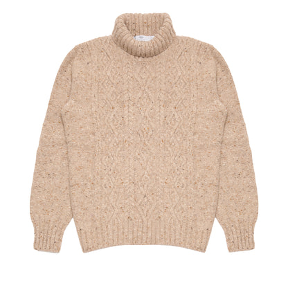 Inis Meáin Celebration Aran Turtleneck Jumper in Tan Fleck
