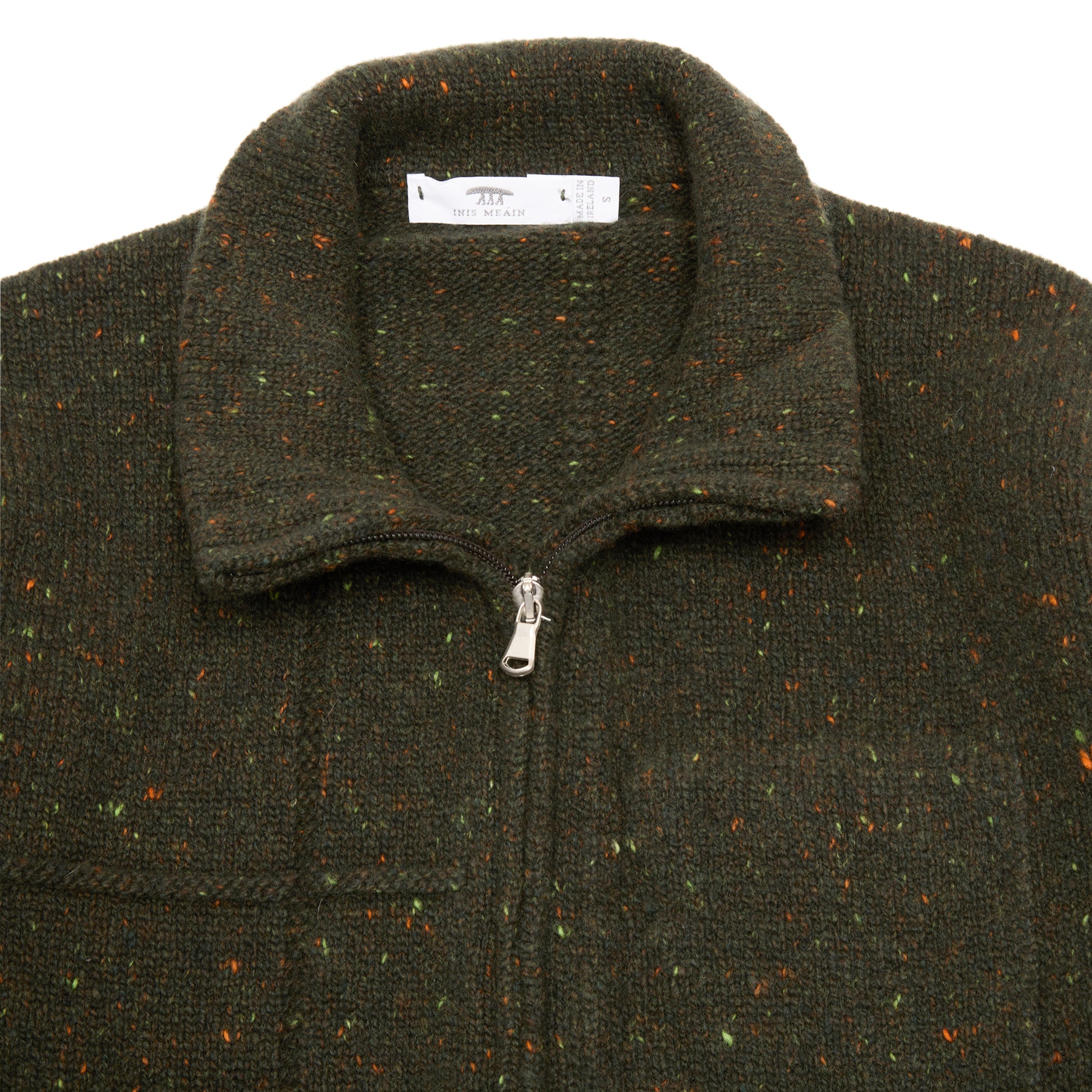 Inis Meáin Lifeline Full Zip in Green Fleck