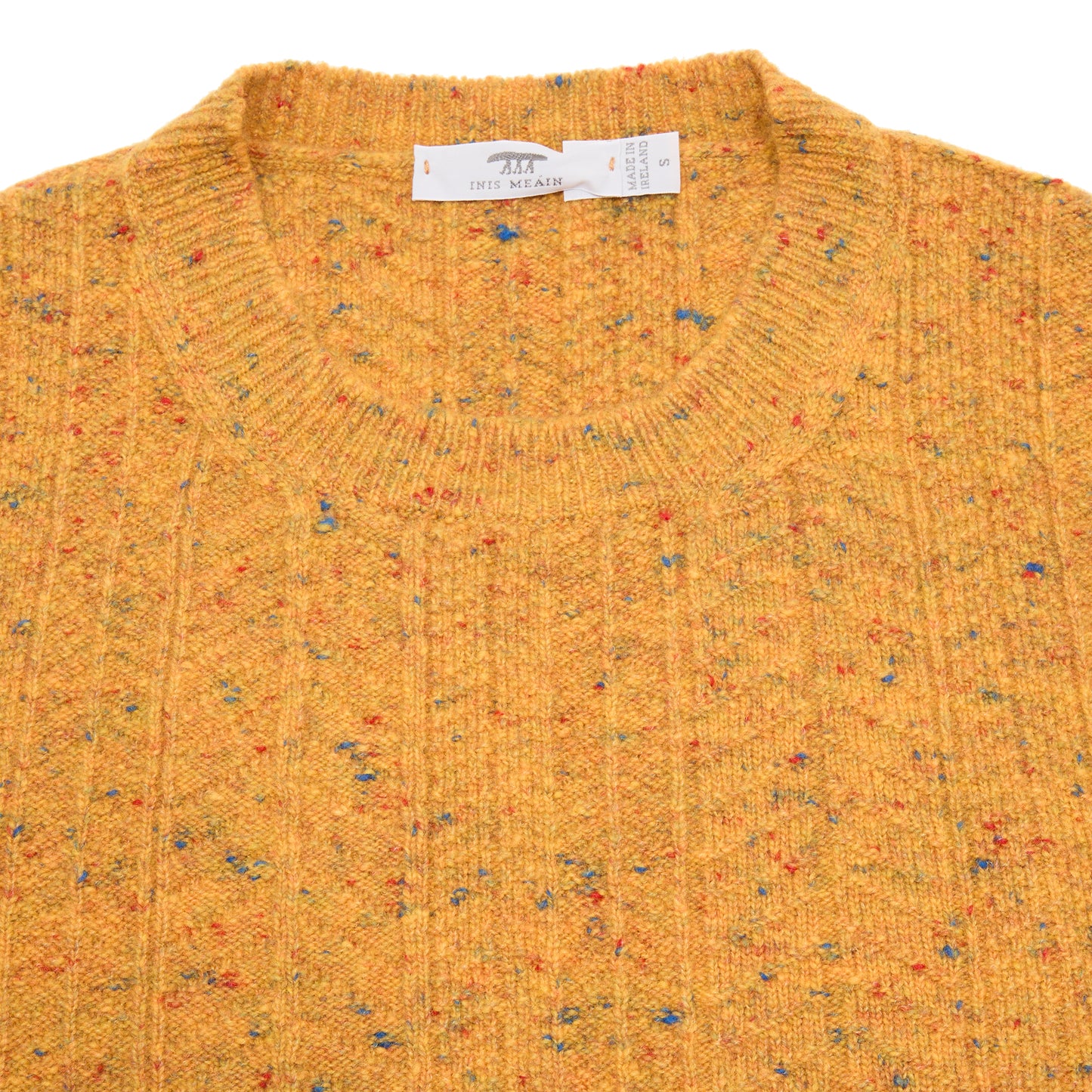 Inis Meáin Herringbone Crewneck Jumper in Yellow Fleck