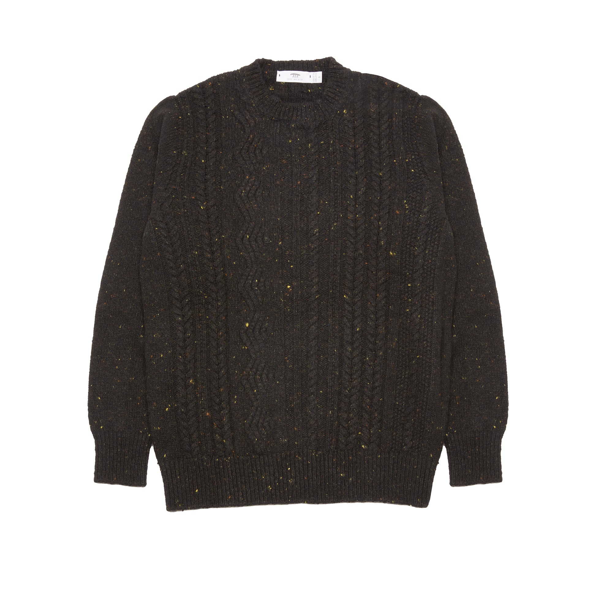 Inis Meáin Cashmere/Merino Ridges Aran Jumper in Natural Black Fleck