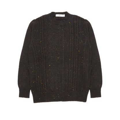 Inis Meáin Cashmere/Merino Ridges Aran Jumper in Natural Black Fleck