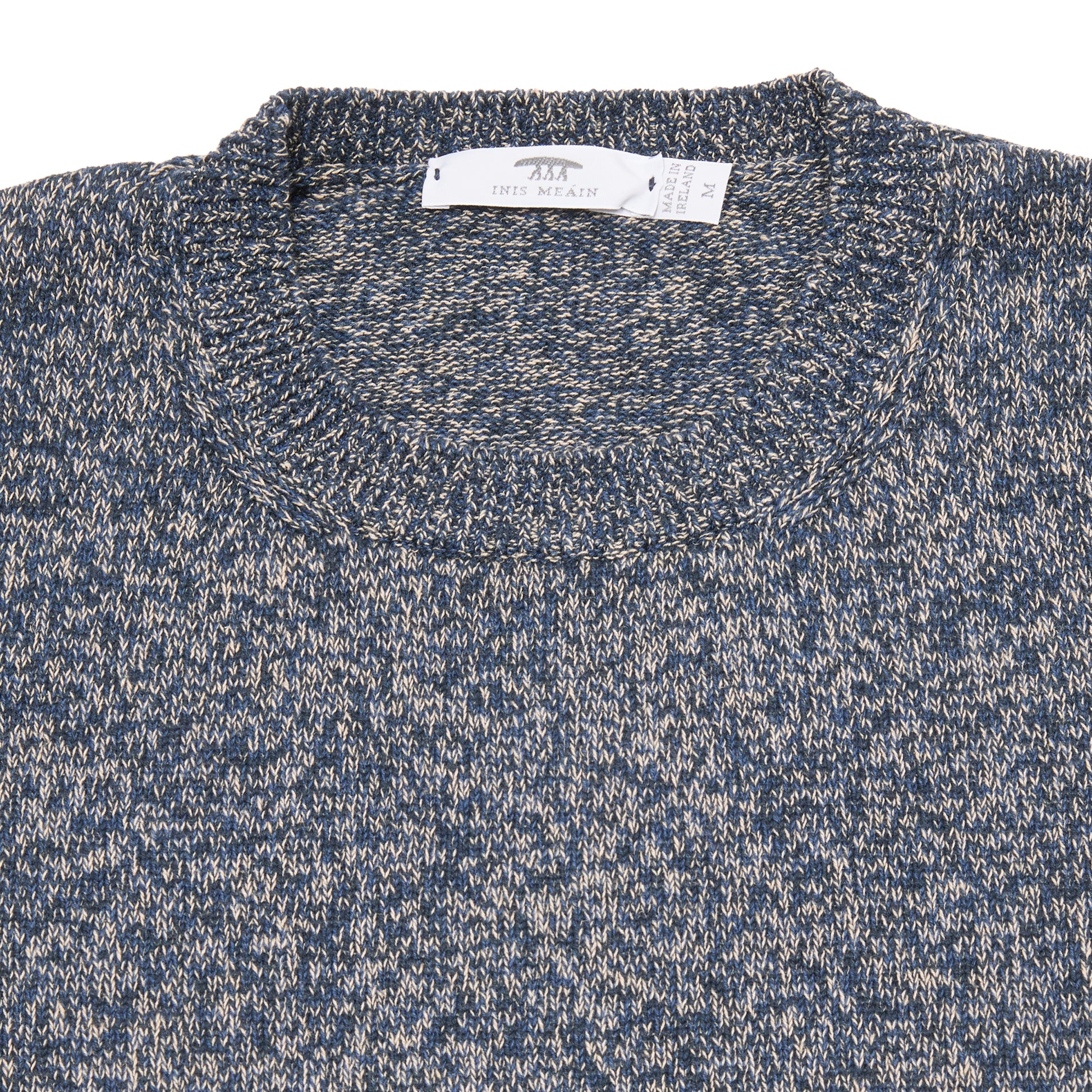 Inis Meáin Cotton/ Linen Classic Crew Neck in Navy Mix