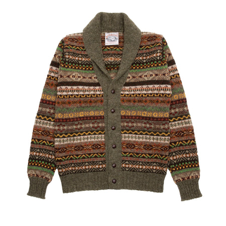 Jamieson's Fair Isle Double Shawl Cardigan in Moss Green 1