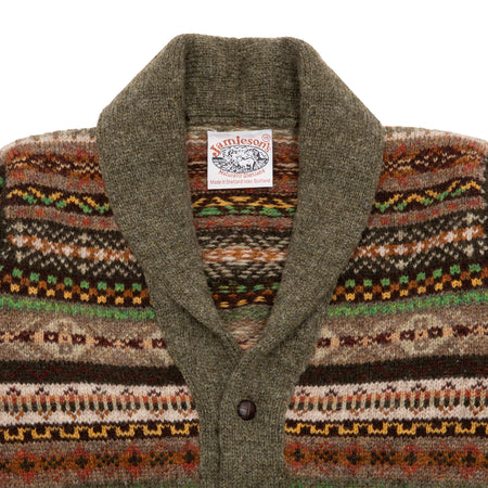 Jamieson's Fair Isle Double Shawl Cardigan in Moss Green 1