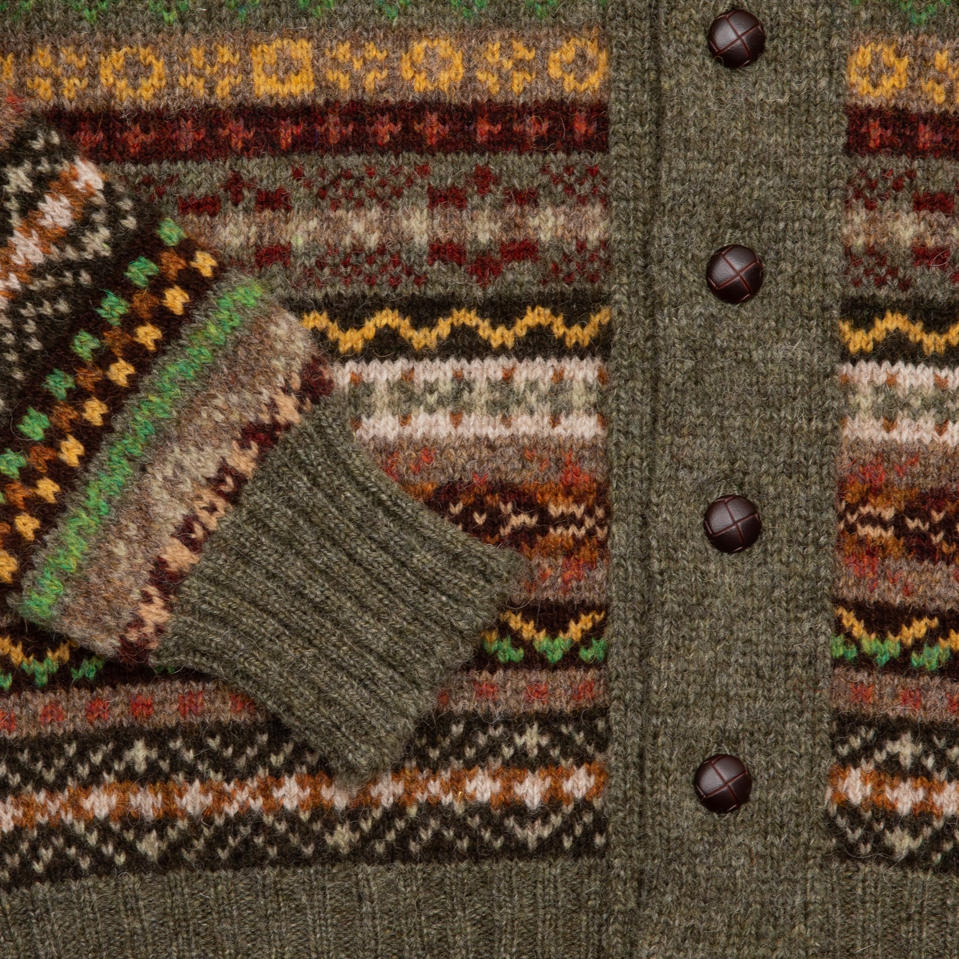 Jamieson's Fair Isle Double Shawl Cardigan in Moss Green 3