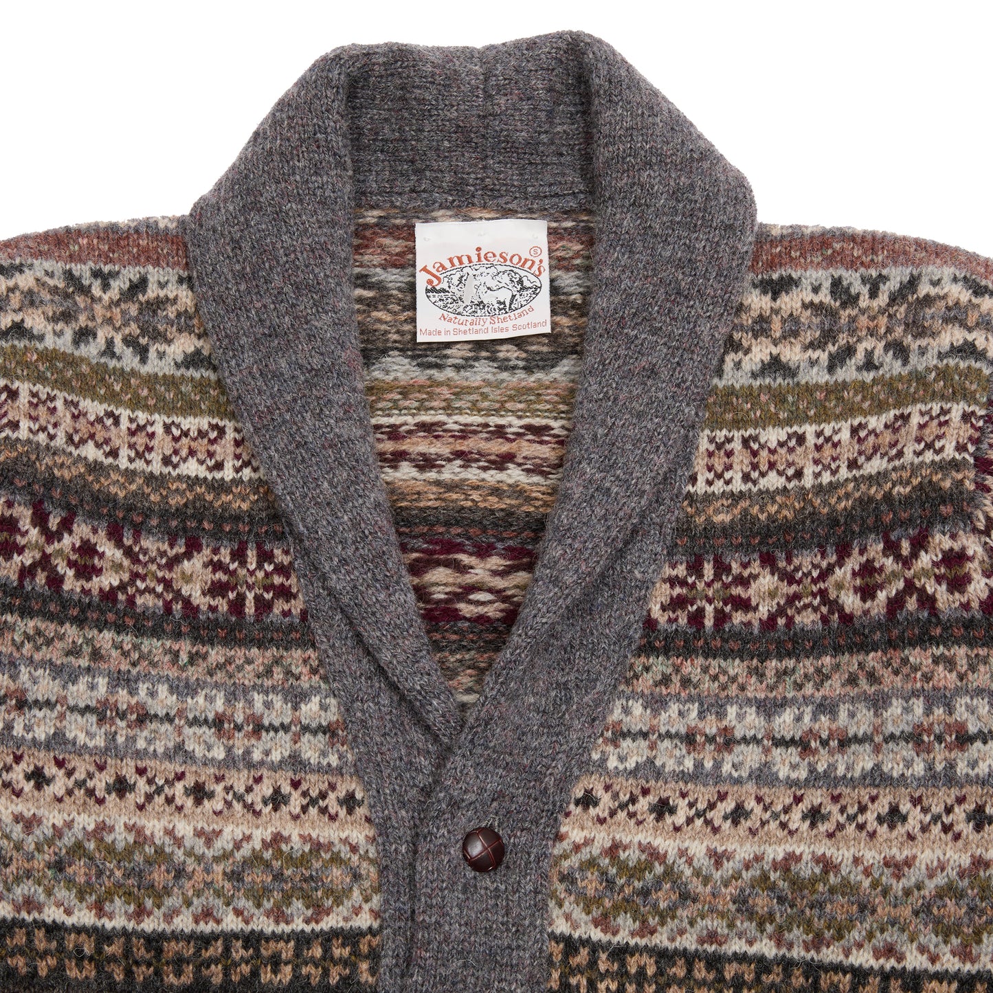 Jamieson's Fair Isle Double Shawl Cardigan in Grey