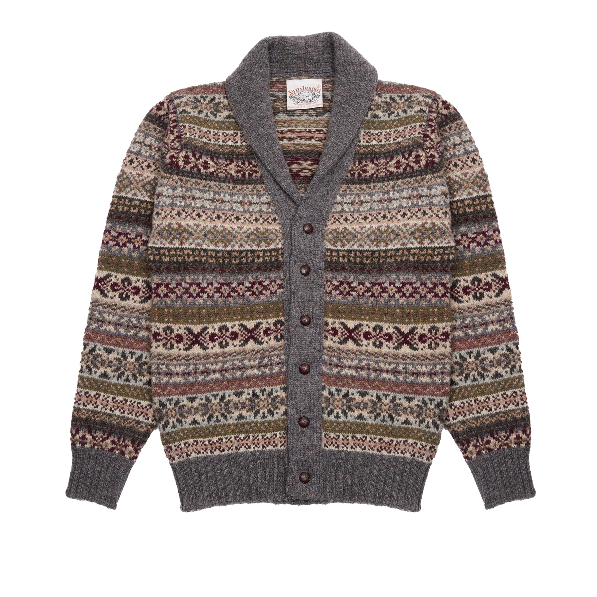 Jamieson's Fair Isle Double Shawl Cardigan in Grey