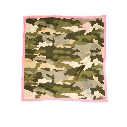 KONRAD Celia Silk Scarf in Dairy / Cream and Camouflage / Khaki 3