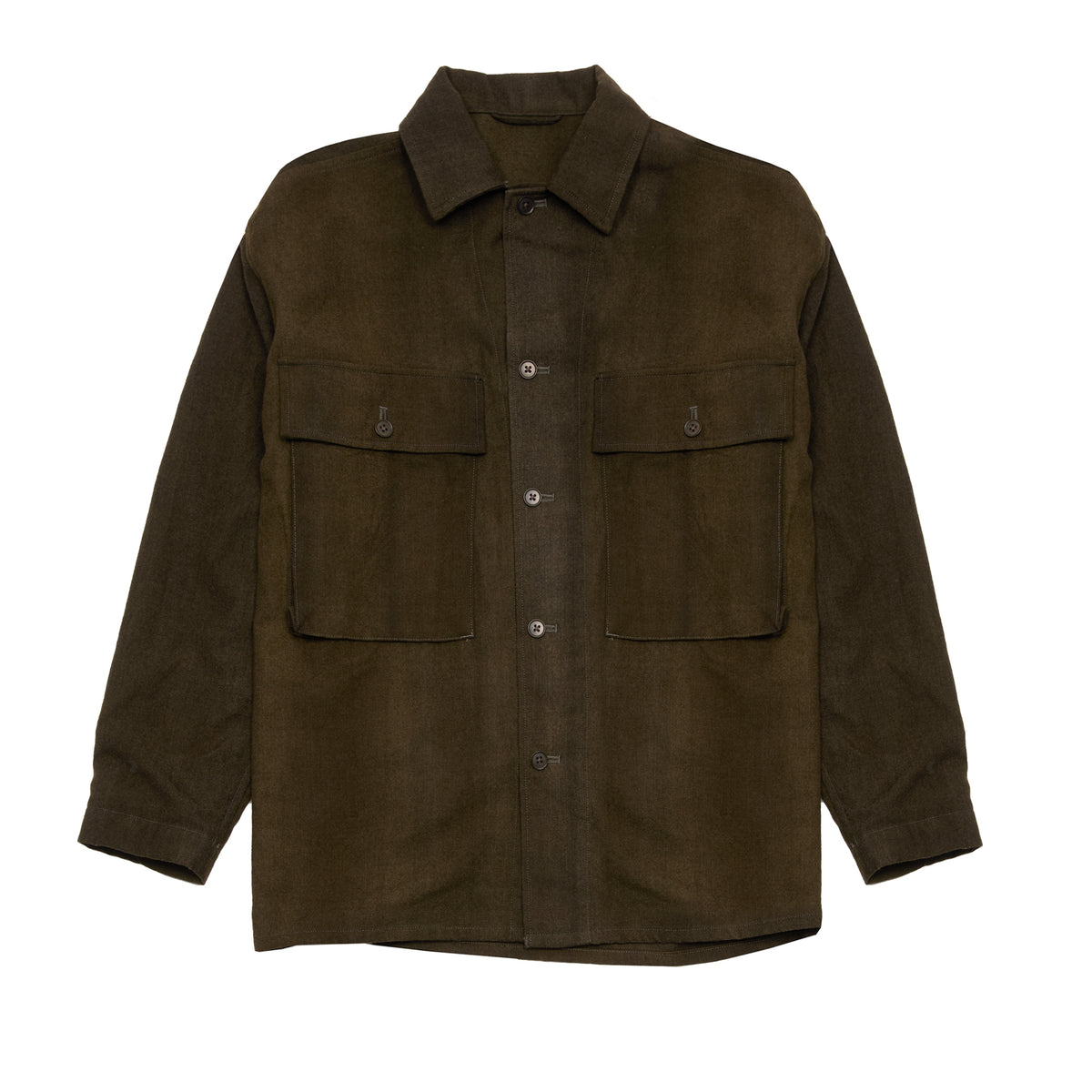 Kaptain Sunshine Uneven-dyed Gabardine Field Shirt Jacket in Olive