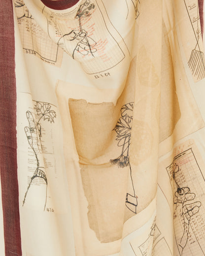 KONRAD Jo Square Scarf in Plants Cream Print