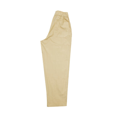 Lightweight garment-dyed cotton trousers featuring an elasticated waist, cuffed hem, two side slant pockets, and two rear patch pockets.   100% cotton.
